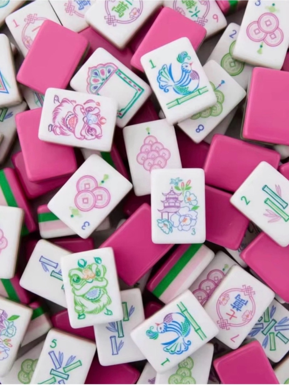 Pink and Green Mahjong Tiles
